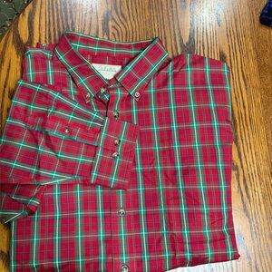 CABELAS SIZE 2XL TALL MENS RED & GREEN PLAID LONG SLEEVE SHIRT